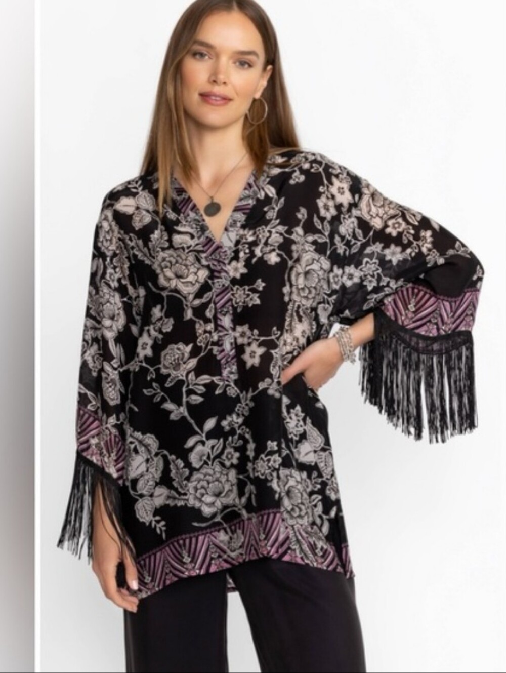 Johnny Was Edina Fringe Floral Blouse 2X